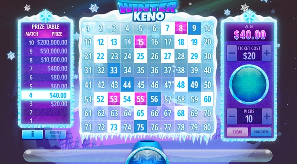 Winter Keno Game Screen 