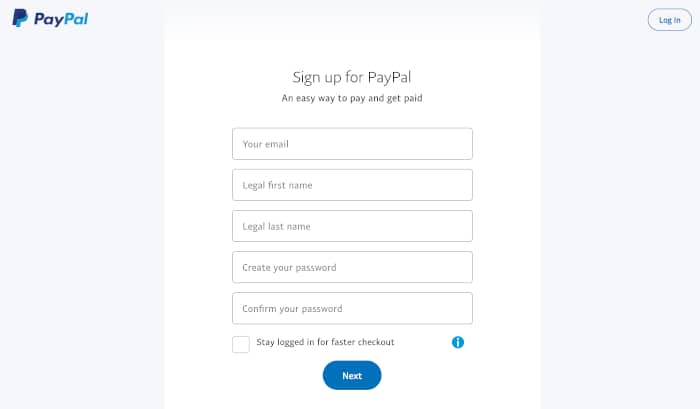 PayPal log in